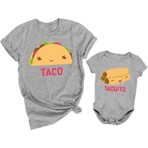 Tstars Taco and Taquito Mommy and Me Outfits Funny Mom and Baby Gift Idea for First Mother's Day or Baby Shower