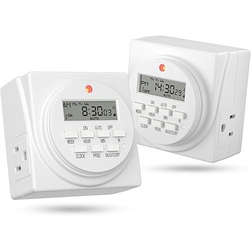 BN-LINK 7-Day Heavy Duty Digital Programmable Timer, 120V, 60Hz, Dual Outlet forLight, ETL Listed (2-Pack)