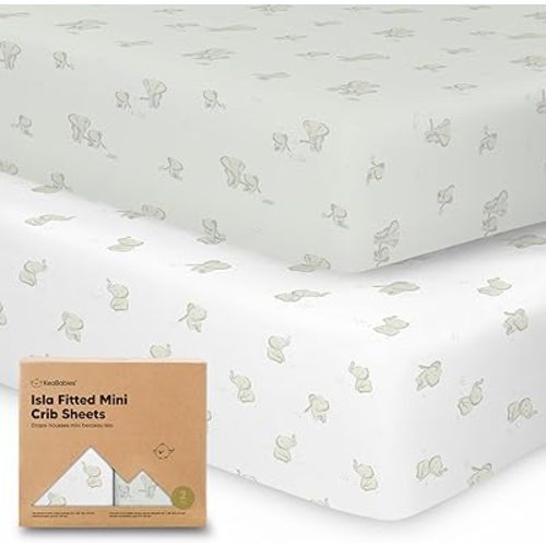 Pack and Play Sheets Fitted, 2-Pack Mini Crib Sheets - Pack N Play Sheets, Fitted Crib Sheet for Pack and Play Mattress, Playard Baby Crib Sheets, Crib Sheets Neutral for Boys, Girls (Elly)