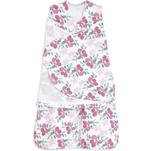 HALO 100% Cotton Sleepsack Swaddle, 3-Way Adjustable Wearable Blanket, TOG 1.5, Stems, Newborn, 0-3 Months