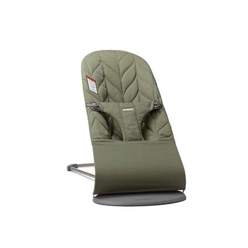 BabyBjörn Bouncer Bliss, Dark Green, Woven, Petal Quilt | 2-in-1 Adjustable Baby Bouncer Seat and Toddler Chair, Newborn to Toddler (8-29 lbs), 4 Positions, Lightweight & Portable