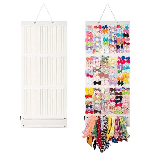 Baby Girl Hair Bows & Clips Organizer - Sturdy Stand, Wall Hanging for Nursery Decor (White, Large)