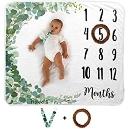 Amazon.com: Baby Monthly Milestone Blanket | Includes Wooden Wreath and Pacifier Clip | 1 to 12 Months | Premium Extra Soft Fleece | Best Photography Backdrop Prop for Newborn Boy & Girl : Electronics