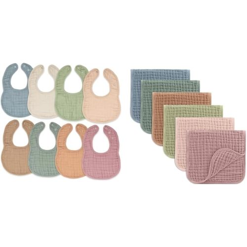 Comfy Cubs Muslin Baby Bibs and Muslin Burp Cloths Set Bundled