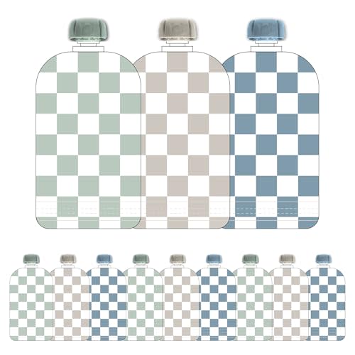 Hippypotamus Reusable Baby Food Pouches for Toddlers - BPA Free Food Grade - Dishwasher & Freezer Safe - Baby Food Containers - Refillable Squeeze Pouch for Applesauce & Yogurt - 12 Pack (Checkered)