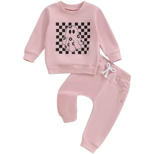 Toddler Baby Girls Halloween Outfits Ghost Printed Pullover Long Pants 2Pcs Fall Clothes Set