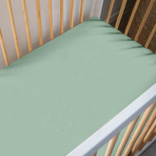 haakaa Ultra-Soft Cotton Crib Sheets for Boys & Girls, Breathable & Cozy Baby Crib Sheets with 9” Deep Pocket for Secure Fit, Easy Care Bassinet Sheets, 1-Pack(52"x28") – Seafoam