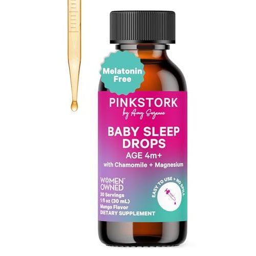 Pink Stork Baby Sleep Drops, Naturally Support Sleep Without Melatonin for Infants, Toddlers, and Kids, Aid Sleep with Chamomile and Magnesium, Baby Essentials for Bedtime, 1 oz, 30 Servings