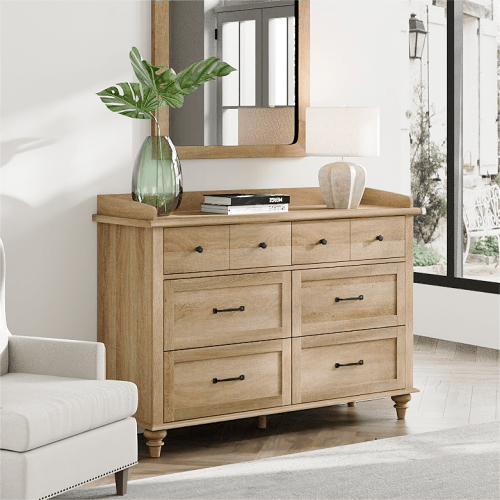 Wood Kids Dresser with 6 Drawers, Oak Nursery Dresser Chest of Drawers, Mid-Century Dresser for Bedroom