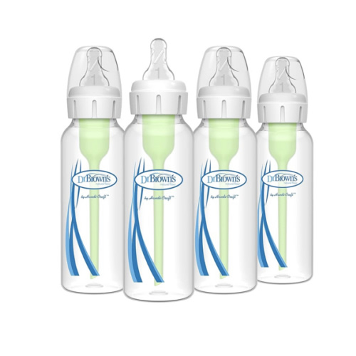 Dr. Brown's Natural Flow Anti-Colic Options+ Narrow Baby Bottle, 8 oz/250 mL, with Level 1 Slow Flow Nipples, 0m+, 4 Pack