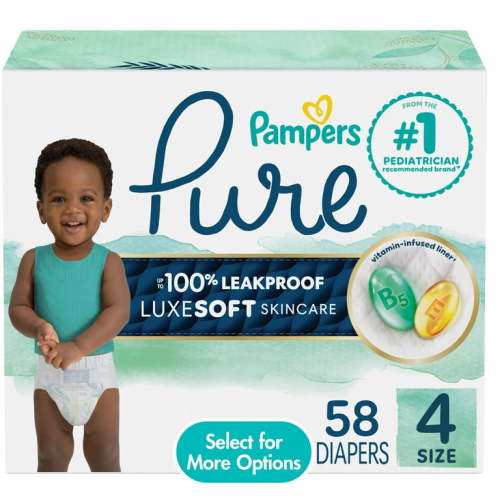 Pampers Pure Protection Diapers Size 4, 58 Count, Hypoallergenic, Free of Chlorine, Fragrance, Parabens, and Latex