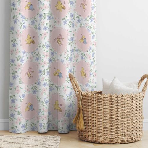 Winnie the Pooh Bear Nursery Curtains, Winnie the Pooh Nursery Decor, Kids Bedroom Curtains, Pink Floral Nursery Window Curtains, Baby Girl