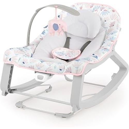 Ingenuity Keep Cozy 3-in-1 Grow with Me Vibrating Baby Bouncer Seat & Infant to Toddler Rocker, Vibrations & -Toy Bar, 0-30 Months Up to 40 lbs (Pink Burst)