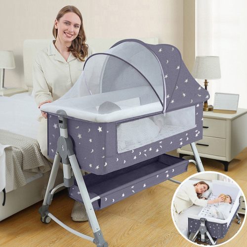 EONROACOO Portable Foldable Baby Bassinet with Storage, Adjustable Bedside Sleeper Crib, Moyan Starry Sky