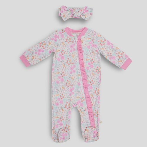 Milkberry Soft Rayon of Bamboo Footed Coverall 3 Peice Full Body Sleepwear for Infants Baby Girls Insect Pink Size 6-9 Months