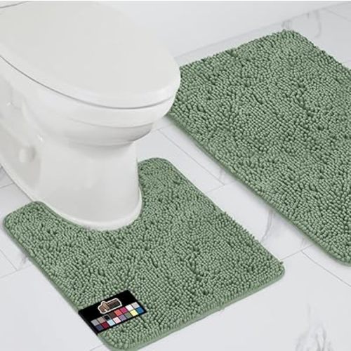 GORILLA GRIP Bathroom Rug Sets, Soft Chenille 2 Piece Area Rugs Set, Toilet Base Mat and 30x20 Carpet, Absorbent Microfiber Washable Mats Dry Quickly, Home Décor and Bath Room Accessories Sage Green