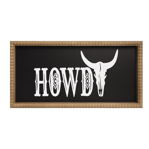 flangairy Howdy Wall Decor, 15.7x7.9 Inchs Wooden Howdy Sign Western Wall Art Framed, Southwestern Aztec Bedroom Bathroom Rome House Home Decorations