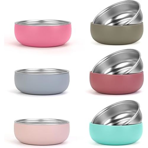 ShineMe Stainless Steel Bowls for Kids, 6 pack Toddler Bowls with Removable Colorful Silicone Sleeve, Unbreakable Baby Bowls for Soup, Cereal, Yogurt, Snacks...
