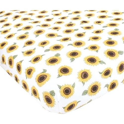 Hudson Baby Unisex Baby Cotton Fitted Crib Sheet, Sunflower, One Size
