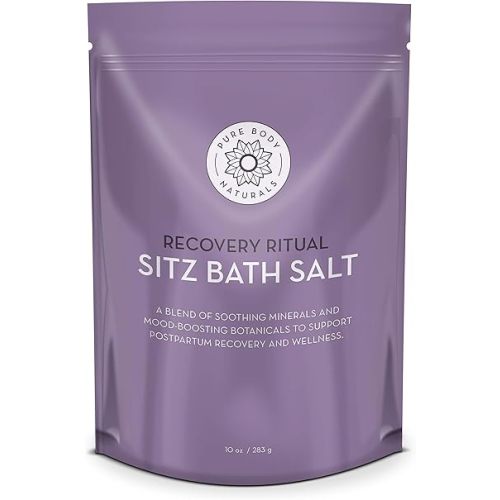 Pure Body Naturals Sitz Bath Salt – Postpartum Care and Hemorrhoid Treatment – Natural Soak for Self Care and Hemmoroid Treatment - Post Partum Essentials, 10 Oz