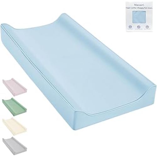 Vegan Leather Changing Pad Cover - 31"X 16" - Waterproof Wipeable, Extra Thick & Portable & Non-Slip Diaper Mat - Fits Standard Changing Tables for Baby Boy Girl (Blue)