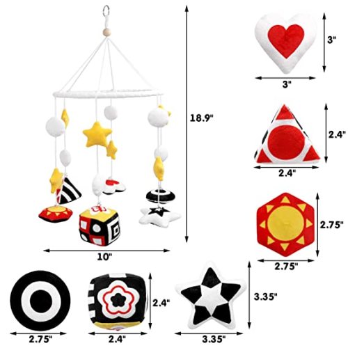 Baby Mobile for Crib Nursery Mobile Black and White Stim Crib Mobile for Infants Visual Stimulation Newborn Hanging Crib Toy Gifts Reversible Baby Mobile Montessori No Holder - Multi