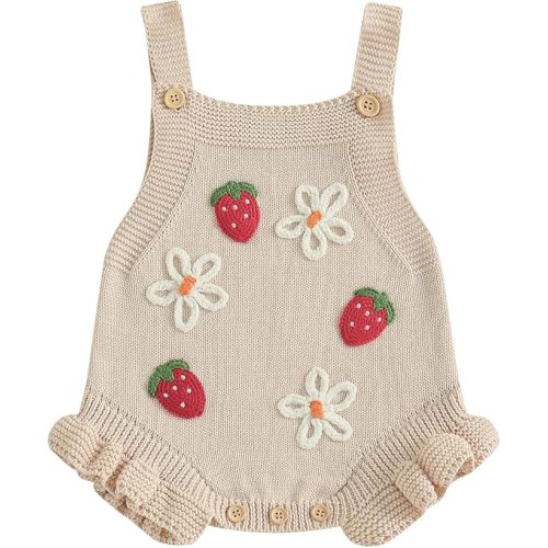 Baby Girl Fall Outfits Newborn Sleeveless Knit Sweater Romper Floral/Bee Onesie Cute Winter One Piece Knitted Outfit