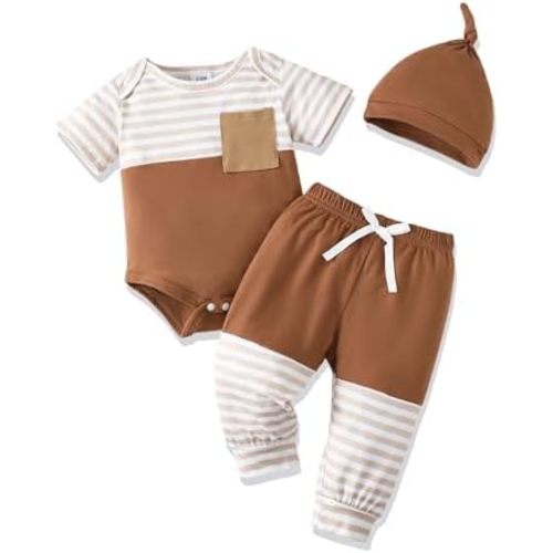 NZRVAWS Newborn Baby Boy Clothes Ribbed Knitted Romper Pants Color Block Infant Outfits Hat Clothing Set 0 3 6 9 12 Months