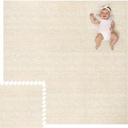 Lillefolk Baby Foam Play Mat - Baby Playmat | Tiles for Kids Interlocking Mat - Foam Baby Mat for Babies & Toddlers - Non Toxic Play Mat for Baby Tummy Time Mat 6x6ft Beige