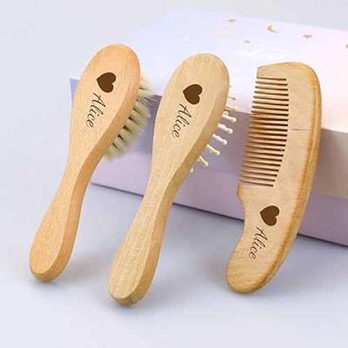 Personalized Wooden Hair Brush Set with Soft Goat Bristles - Perfect for Newborns, Toddlers, and Cradle Cap, Ideal Baby Registry Gift