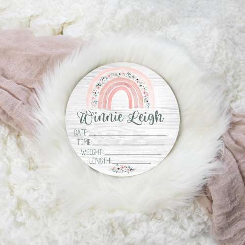 Girl Birth Stat Sign, Boho Floral Rainbow Birth Stat Sign, Round Wood Birth Stat Sign, Personalized Birth Stat Sign, Newborn Gift T26