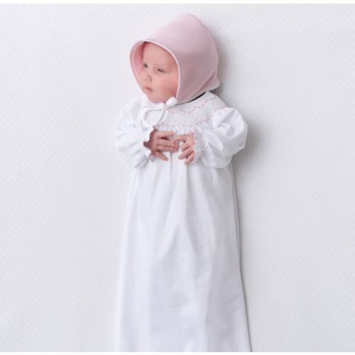 Sweetly Smocked Greeting Gown - Worth Avenue White with Palm Beach Pink