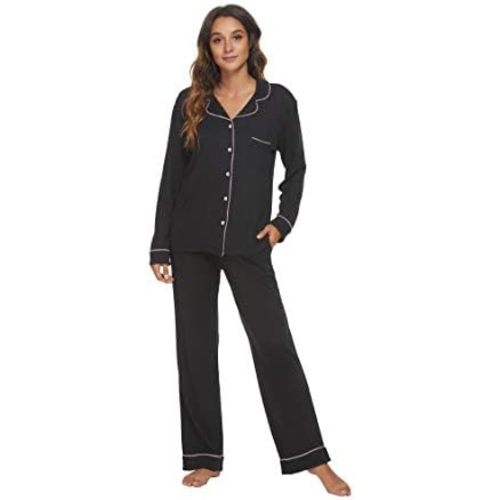 HEARTNICE Womens Pajama Set, Soft Long Sleeve Pajamas & Long Pants with Pockets, Warm Button-up Sleepwear Lounge Pjs