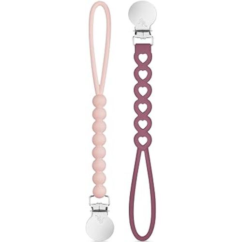 Ryan & Rose Cutie Clip 2 Pack - Pacifier Clip Holder Silicone (Judy-Blush/Hart-Raisin)