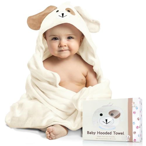 Premium Baby Towels with Hood - Ultra Soft, Absorbent Viscose Made of Bamboo, Extra Large 35 x 35 Inches, for Boys and Girls, Newborn Shower Gift, Cream