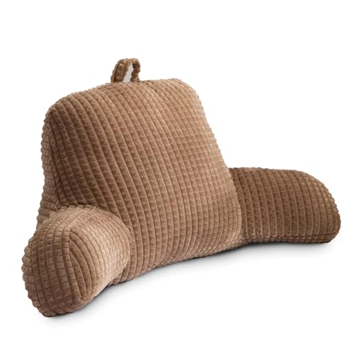 Holawakaka Adults Reading Pillow with Arms, Backrest Reading & Rest Pillows for Sitting Up in Bed, Bed Rest, Lounging, Working on Laptop,Arms Back Support Cushion for Men Women Teens,Khaki