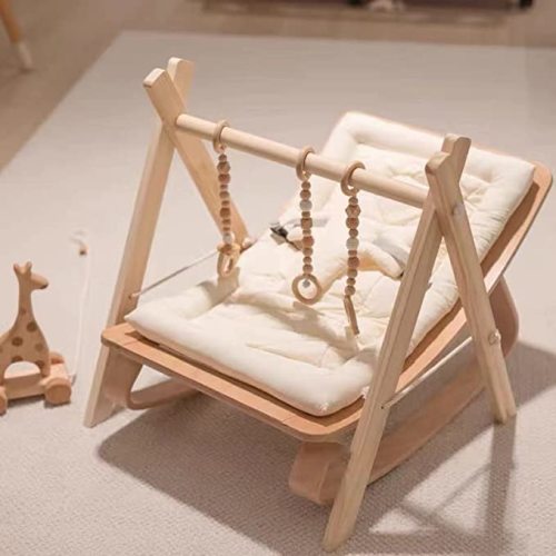 XIHAToy Wooden Baby Play Gym Foldable Baby Play Gym Frame Activity Gym Hanging Bar with 4 Gym Baby Toys Natural Gift for Newborn Baby (Upgrade White) - White Upgrade