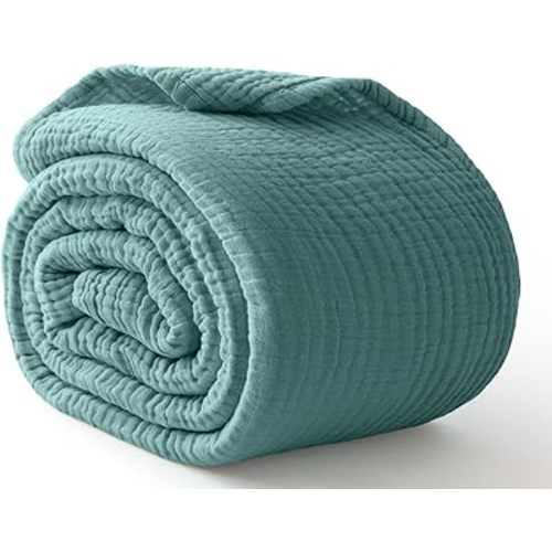 100% Cotton Muslin Blanket 40" x 40", Breathable and Lightweight Cotton Throw Blankets, Soft Cooling Summer Gauze Blanket for All Season, Teal Blue
