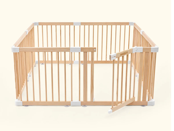 HARPPA Grovi Wooden Baby Gate Playpen | Non-Toxic Foldable DIY Adjustable Play Yard for Infants & Toddlers – Natural Finish Baby Fence for Small & Large Spaces