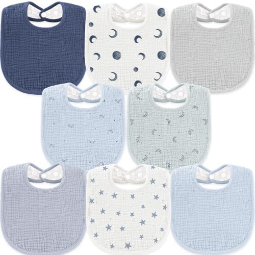 Susurration Muslin Baby Drool Bibs 6Pack Soft Square Adjustable Baby Bandana Bibs for Unisex Girls & Boys