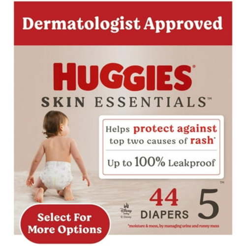 Huggies Skin Essentials Baby Diapers for Sensitive Skin, Size 5 (27+lbs), 44 Ct (Select for More)