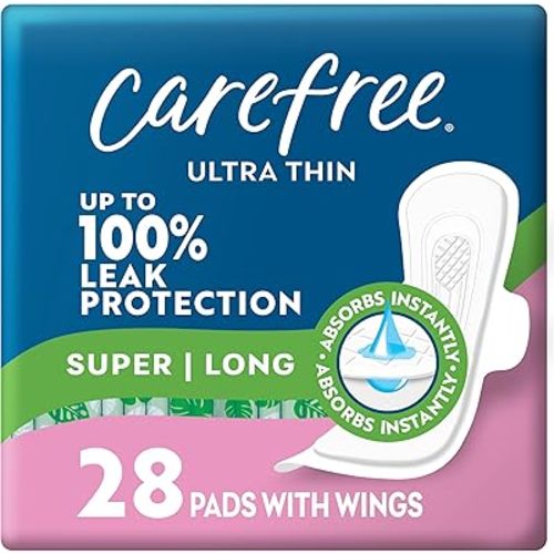 Carefree Ultra Thin Pads for Women, Super/Long Pads with Wings, 28ct | Carefree Pads, Feminine Care, Period Pads & Postpartum Pads | 28ct (Pack of 1)