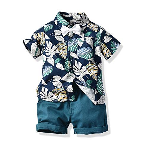 JunNeng Toddler Baby Boy Shorts Sets Hawaiian Outfit,Infant Kid Leave Floral Short Sleeve Shirt Top+shorts Suits