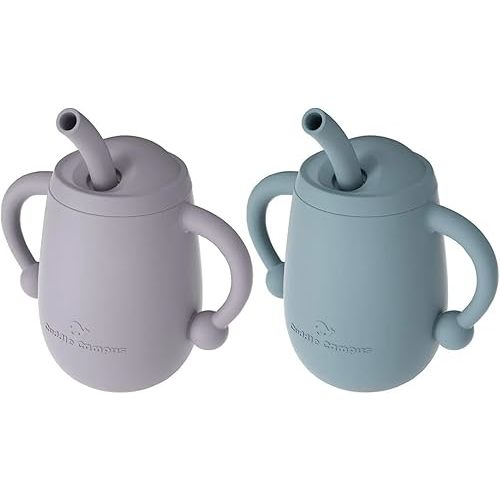 Cuddle Campus Pack of 2 Silicone Baby Training Cup, Shatterproof Toddler Sippy Cups with Straw, Open Cup for Baby, 6+ Months 4 Oz