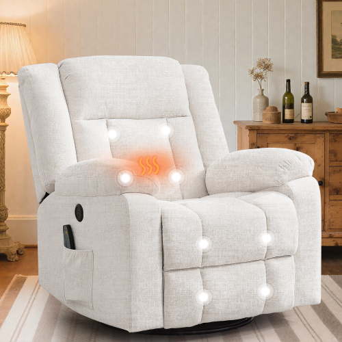 Lnsenfin Manual Swivel Rocker Recliner Chair with USB Ports Chenille for Living Room,Beige