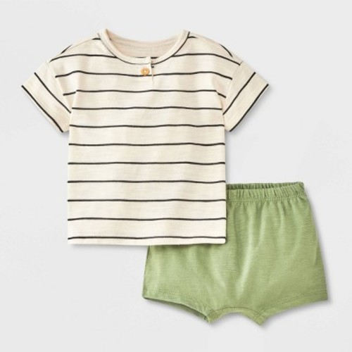 Baby Boys' Striped Top & Bottom Set - Cat & Jack™, Color: Cream, Size: 0-3M