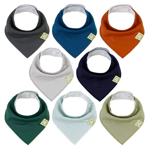 8-Pack Organic Baby Bandana Drool Bibs – Stylish Unisex Bandana Bibs - Super Absorbent Bandana Drool Bibs – Gentle Teething Bibs for Infants - Organic Cotton Baby Bib (Hunter)