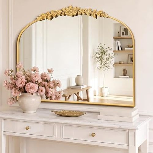 Besdomus Large Vintage Gold Mirror: 40"x30" Baroque Antique Arched Mirror