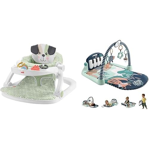Fisher-Price Baby Portable Baby Chair Sit-Me-Up Floor Seat with Snack Tray and Developmental Toys, Puppy Perfection [Amazon Exclusive] & Kick & Play Piano Gym