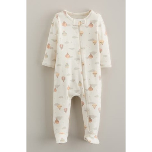 Print Zip Cotton Footie, 3M